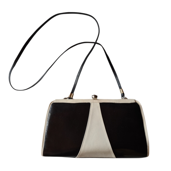 VINTAGE Unique Black & Ivory Geo Style Crossbody Shoulder Bag Handbag - Picture 4 of 11